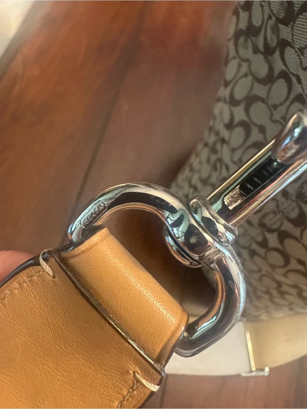Coach Signature Canvas Tote with Tan Trim and Dark Brown Handles
